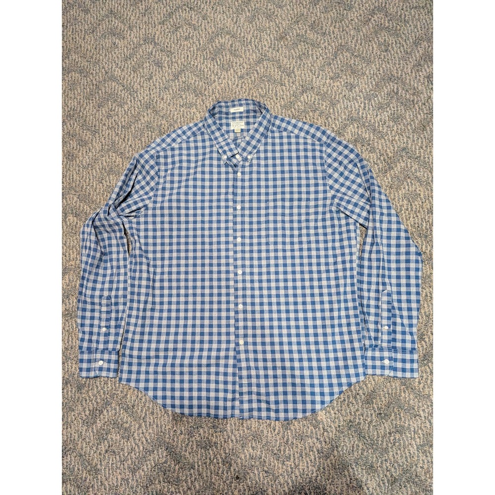 J.Crew Mens XXL Classic Secret Wash Gingham Button Down Shirt Blue White Stretch